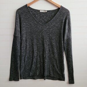 Rag & Bone Womens Top Small Grey Ribbed Knit Long Sleeve Pullover V Neck